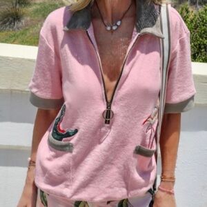 Tombolo Flamingo Tartare Cabana Terry Cloth Polo Shirt